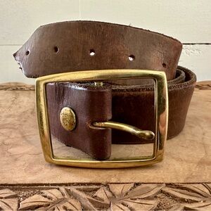 Men's Brown Leather Belt with Solid Brass Buckle